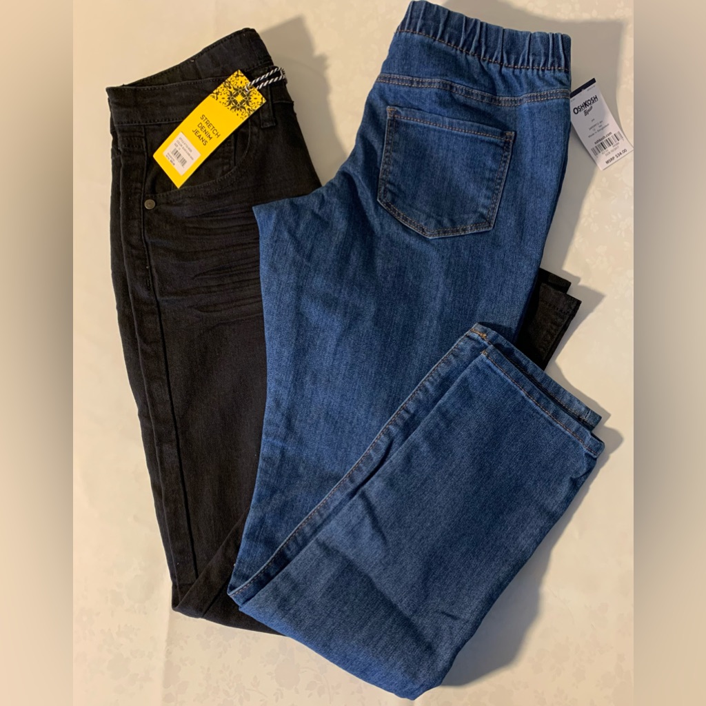 Nwt Bundle 1 Pr Jeans & 1 Pr Jeggings "True Indigo" Black & Oshkosh Denim Sz 12